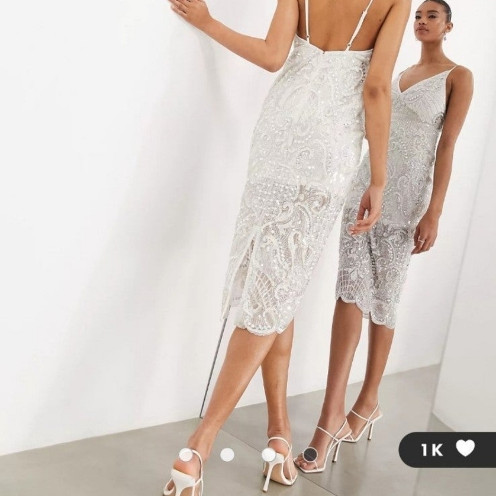 ASOS EDITION scallop embellished jewel and sequin cami midi dress in ivory